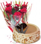 send Red Roses Bunch Eggless Butterscotch Cake delivery